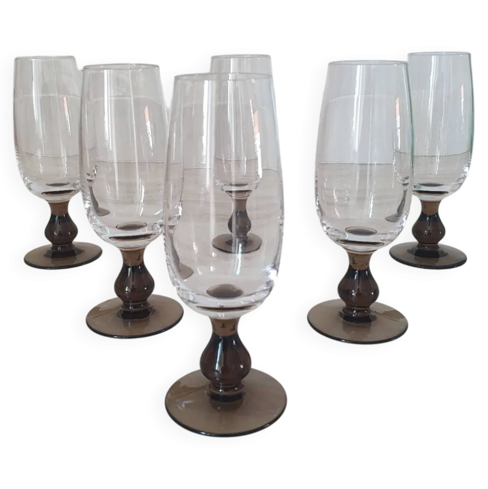 Flûtes champagne pieds en verre marron fumé
