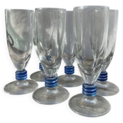 6 flûtes à champagne transparente pied bleu design