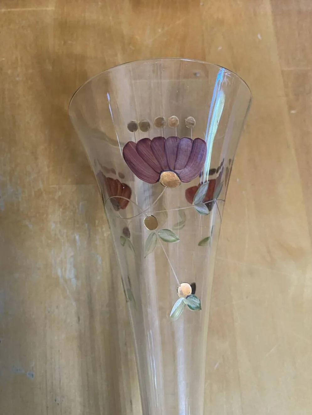 9 flûtes à champagne vintage en verre fin décor floral peint à la main