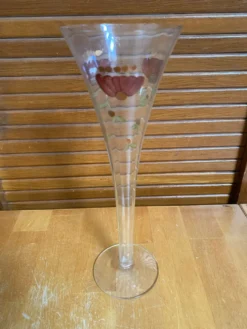 9 flûtes à champagne vintage en verre fin décor floral peint à la main