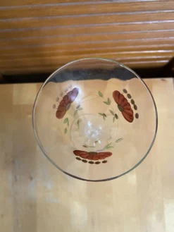9 flûtes à champagne vintage en verre fin décor floral peint à la main