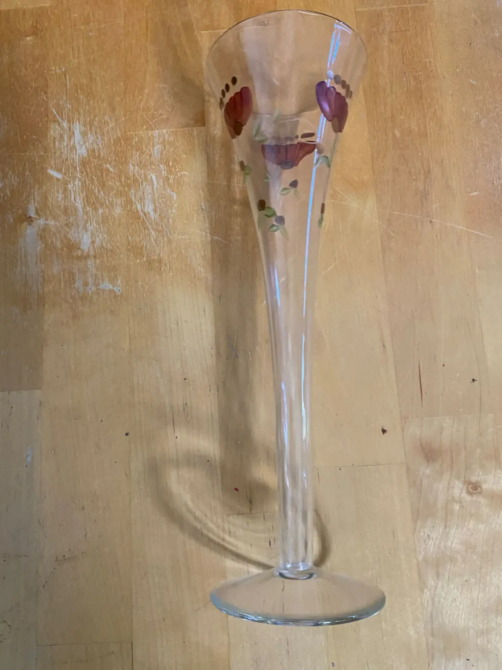 9 flûtes à champagne vintage en verre fin décor floral peint à la main
