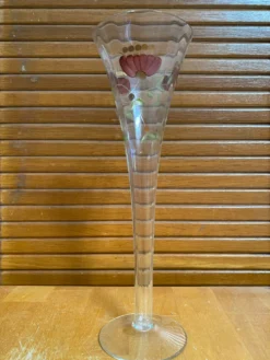 9 flûtes à champagne vintage en verre fin décor floral peint à la main