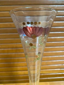 9 flûtes à champagne vintage en verre fin décor floral peint à la main