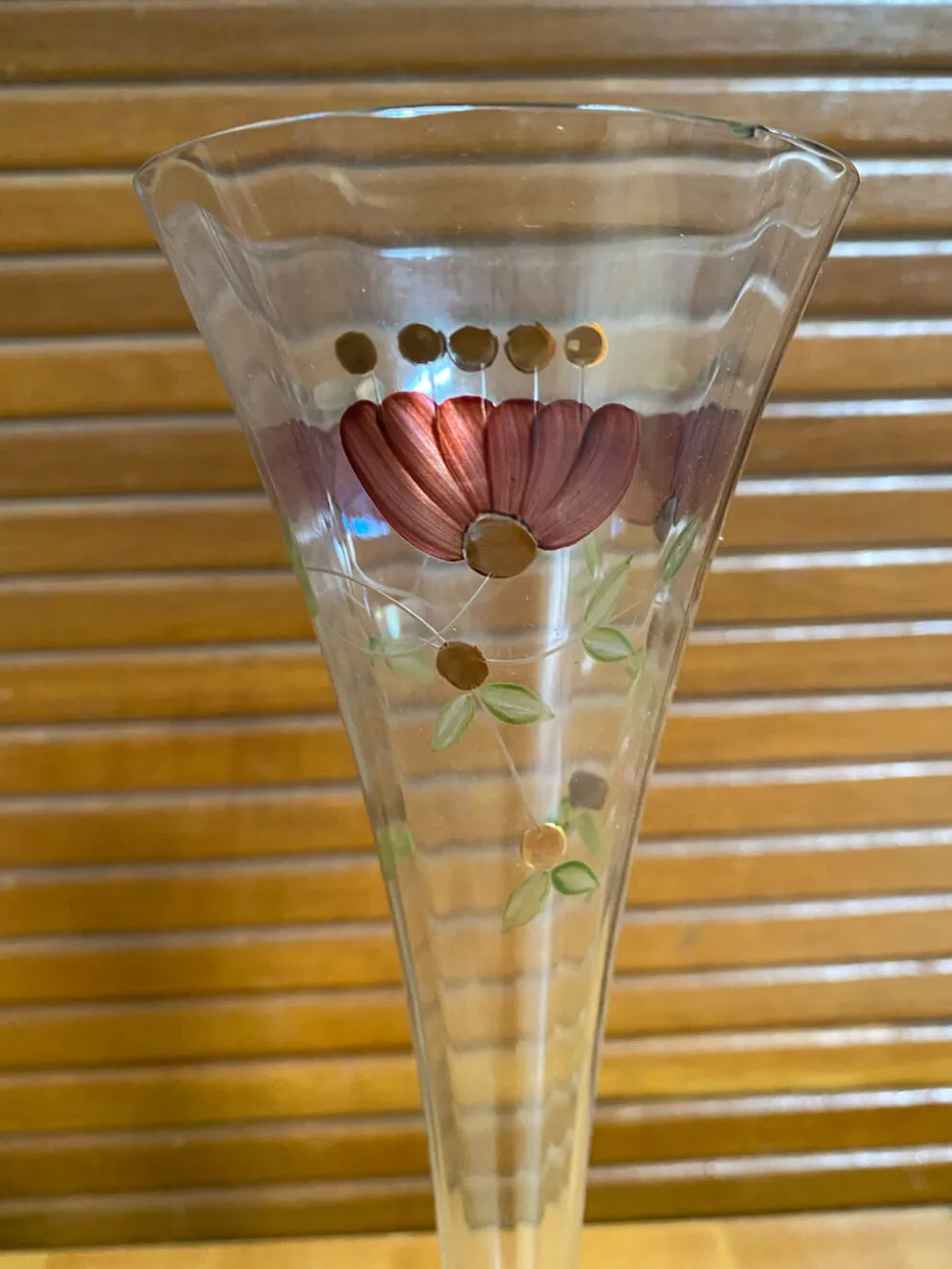 9 flûtes à champagne vintage en verre fin décor floral peint à la main