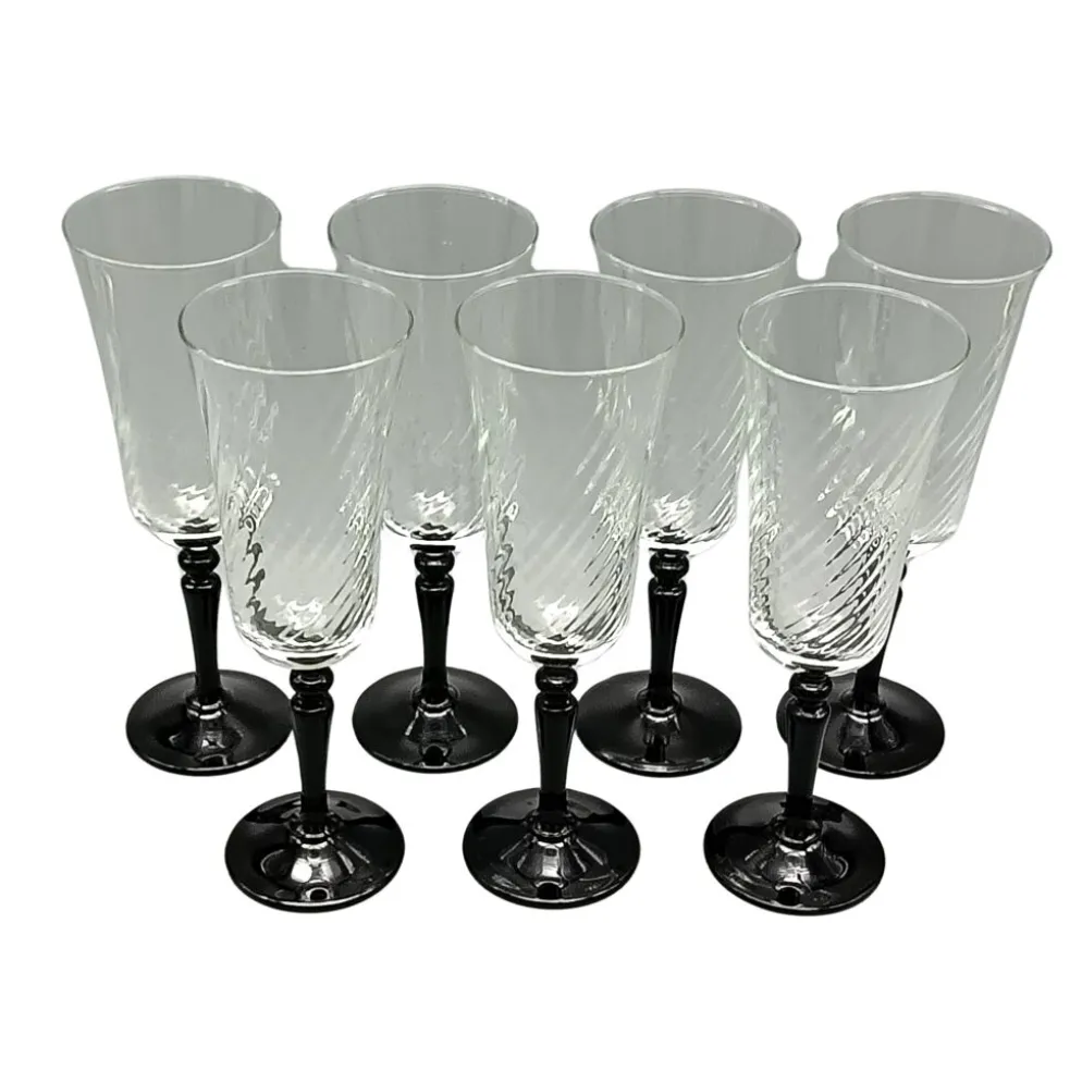 7 flûtes pied noir vintage modèle onyx de luminarc france