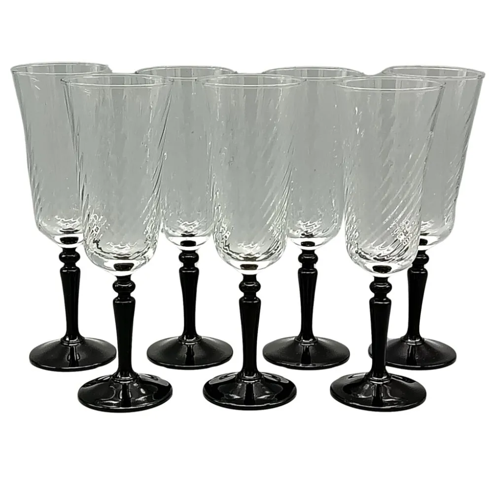 7 flûtes pied noir vintage modèle onyx de luminarc france
