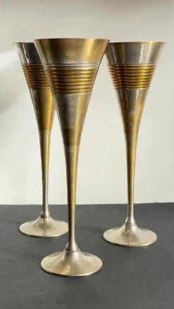6 Flutes Champagne Laiton Argenté Vintage