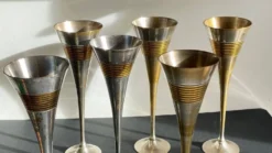 6 Flutes Champagne Laiton Argenté Vintage