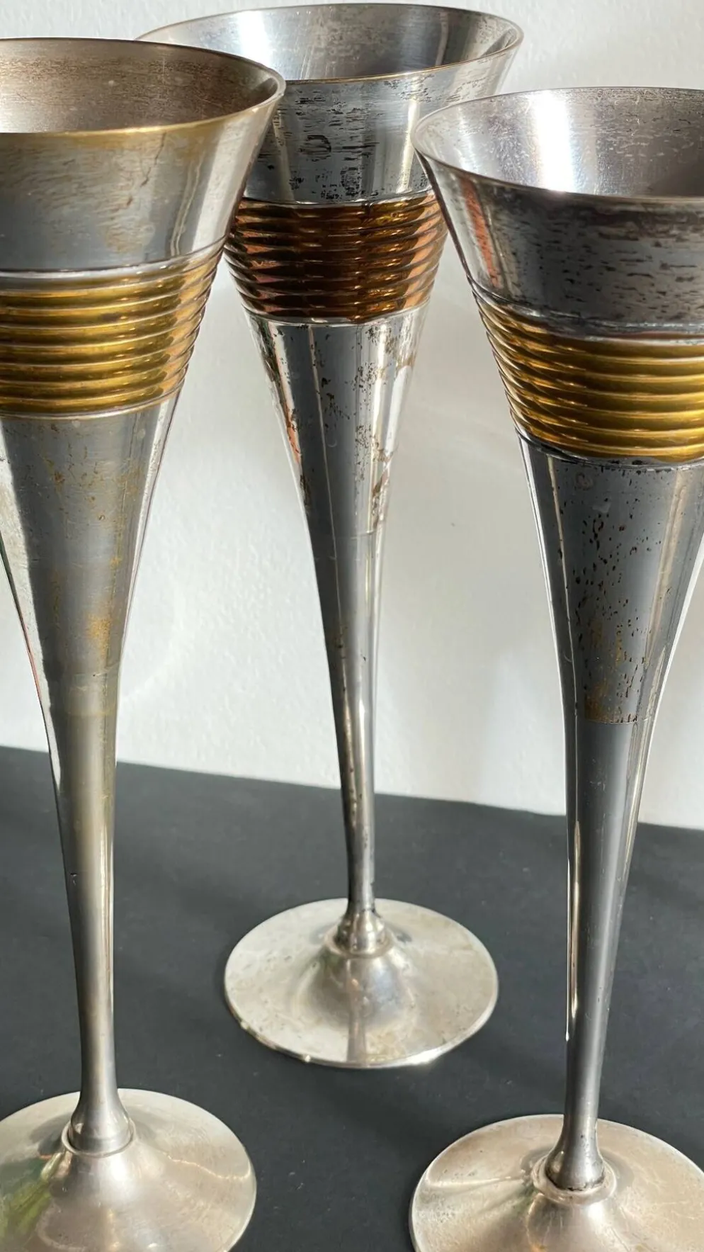 6 Flutes Champagne Laiton Argenté Vintage