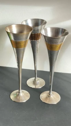 6 Flutes Champagne Laiton Argenté Vintage