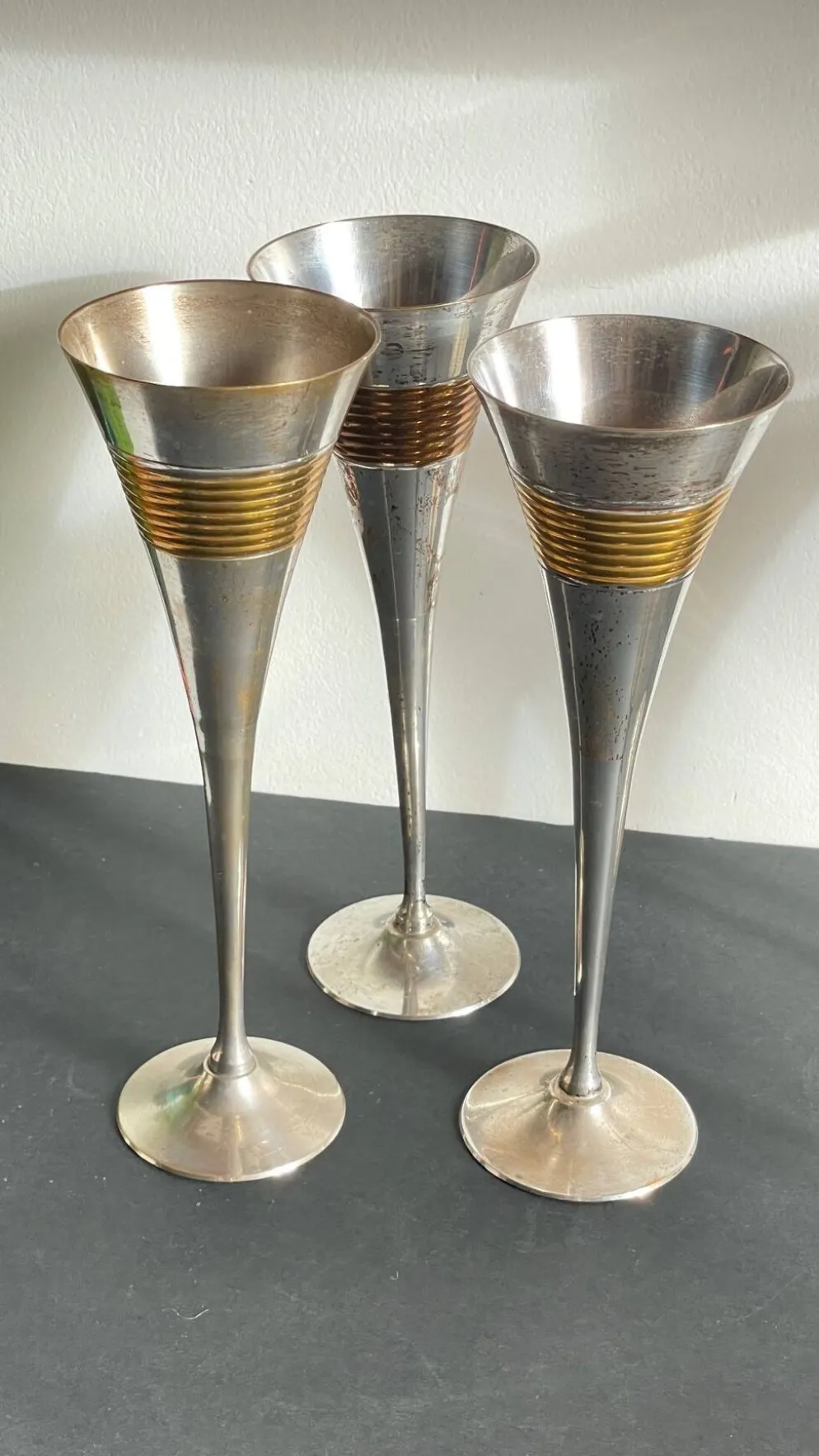 6 Flutes Champagne Laiton Argenté Vintage