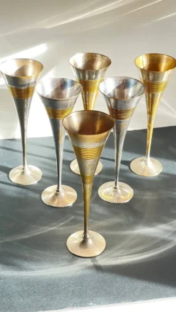 6 Flutes Champagne Laiton Argenté Vintage