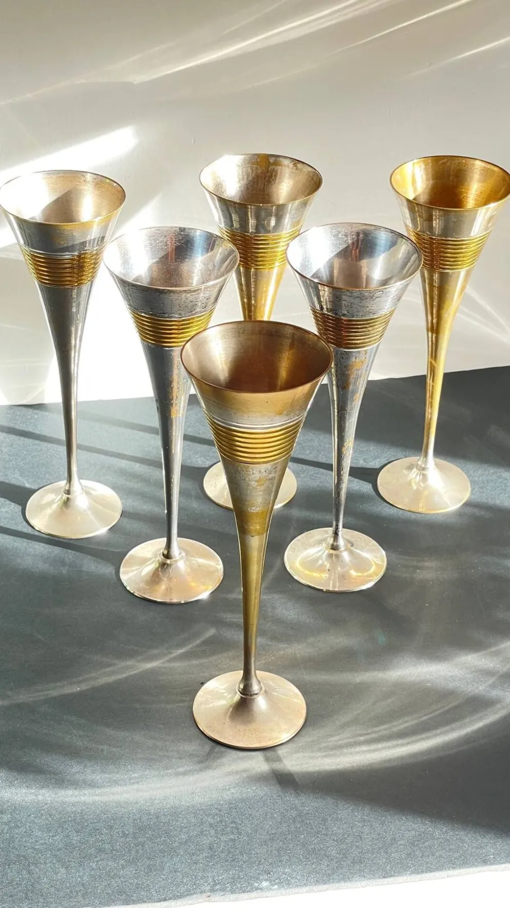 6 Flutes Champagne Laiton Argenté Vintage