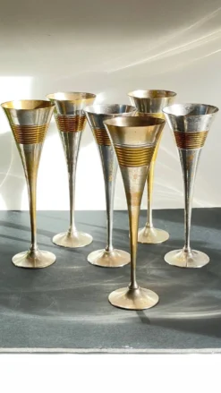 6 Flutes Champagne Laiton Argenté Vintage