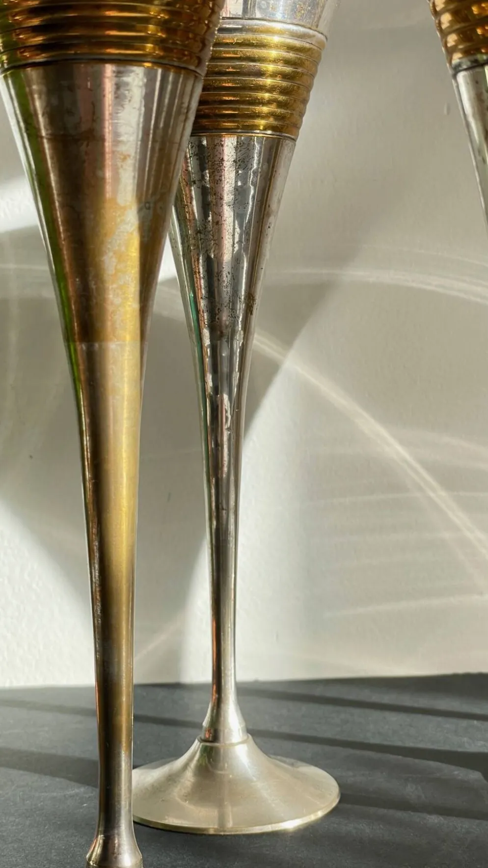 6 Flutes Champagne Laiton Argenté Vintage