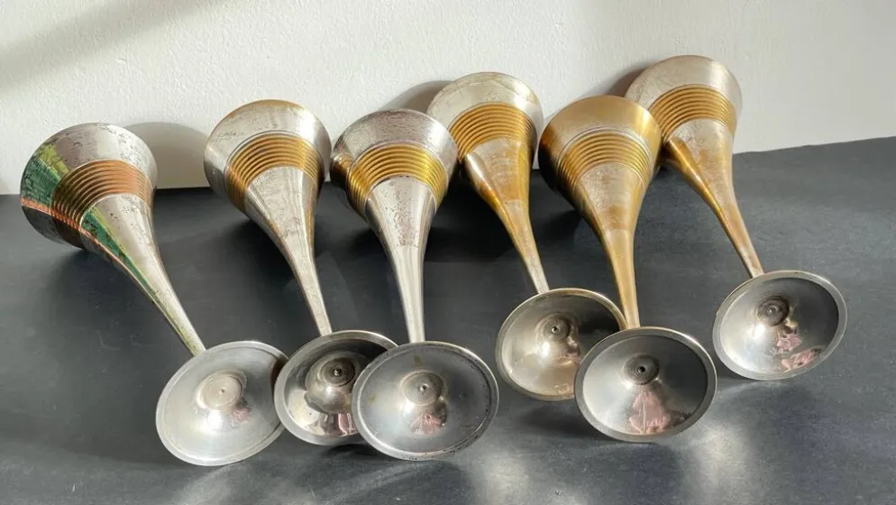 6 Flutes Champagne Laiton Argenté Vintage
