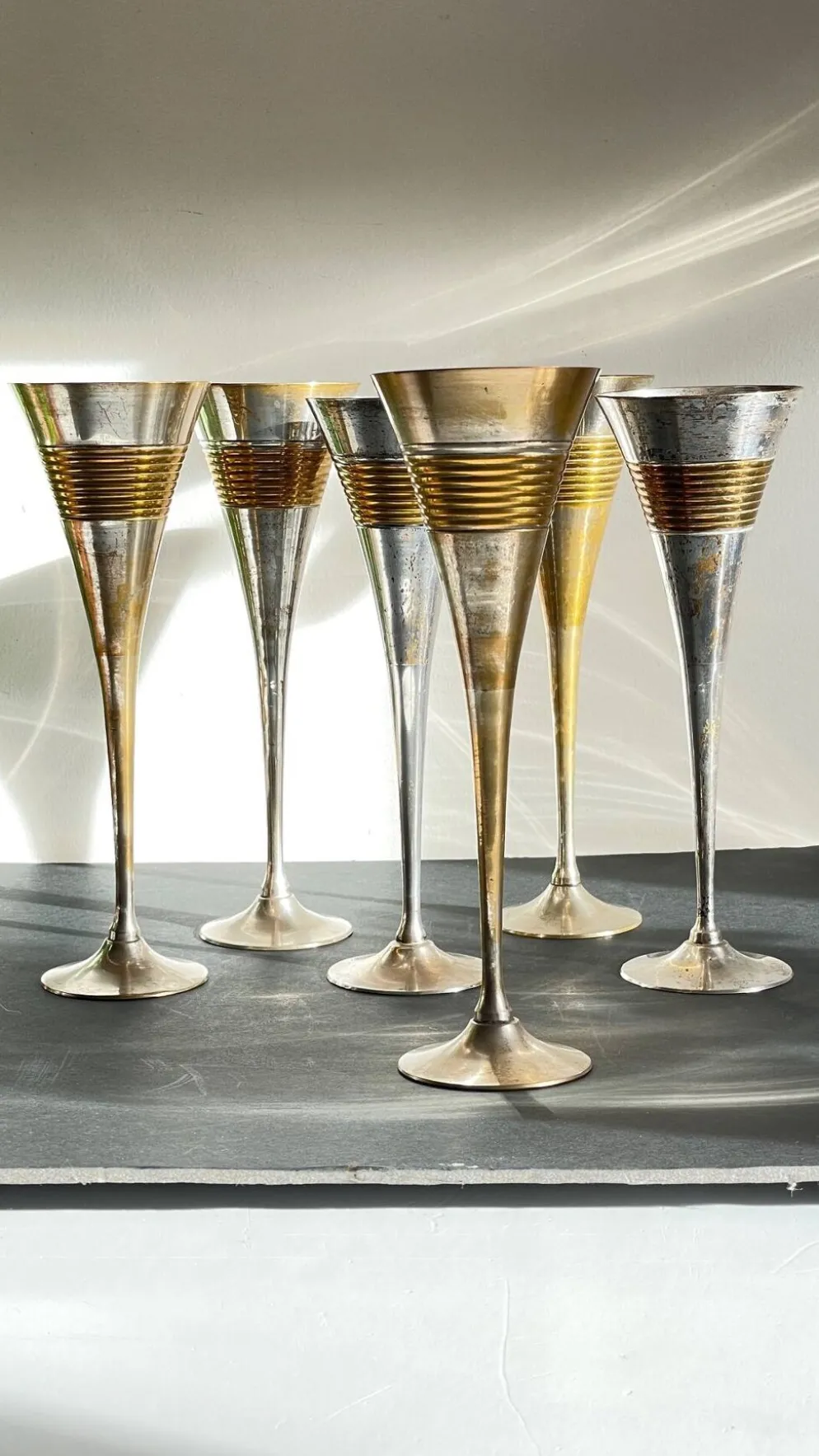 6 Flutes Champagne Laiton Argenté Vintage