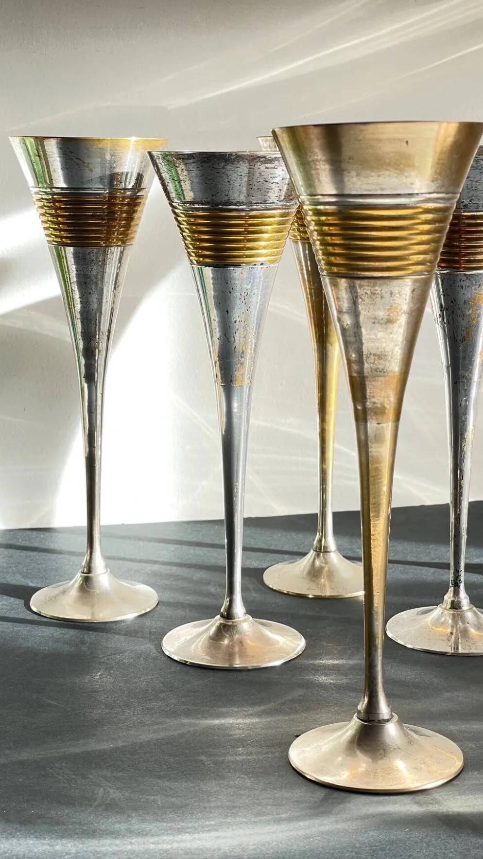 6 Flutes Champagne Laiton Argenté Vintage
