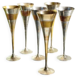 6 Flutes Champagne Laiton Argenté Vintage