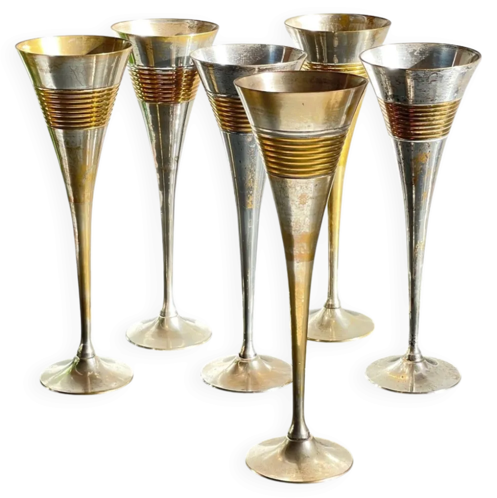 6 Flutes Champagne Laiton Argenté Vintage