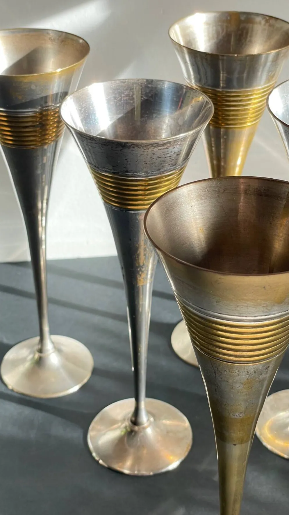 6 Flutes Champagne Laiton Argenté Vintage