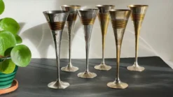 6 Flutes Champagne Laiton Argenté Vintage