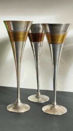 6 Flutes Champagne Laiton Argenté Vintage