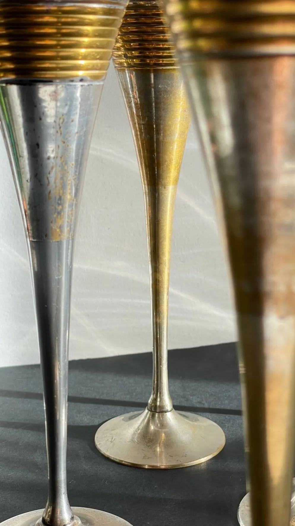 6 Flutes Champagne Laiton Argenté Vintage