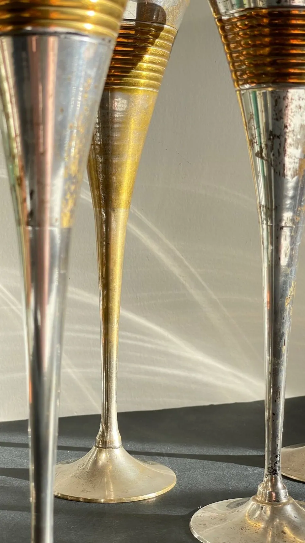 6 Flutes Champagne Laiton Argenté Vintage