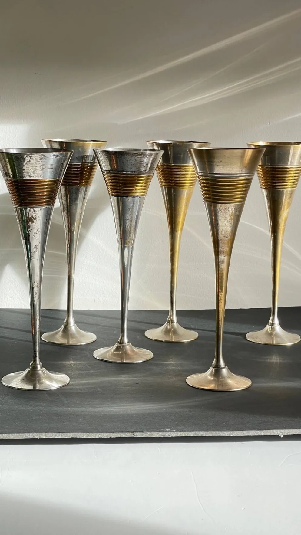 6 Flutes Champagne Laiton Argenté Vintage