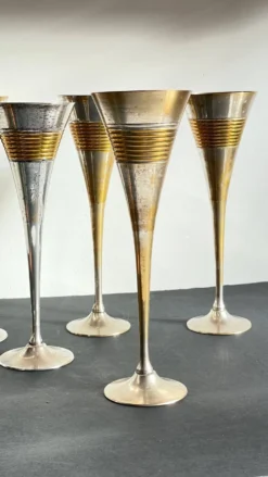 6 Flutes Champagne Laiton Argenté Vintage