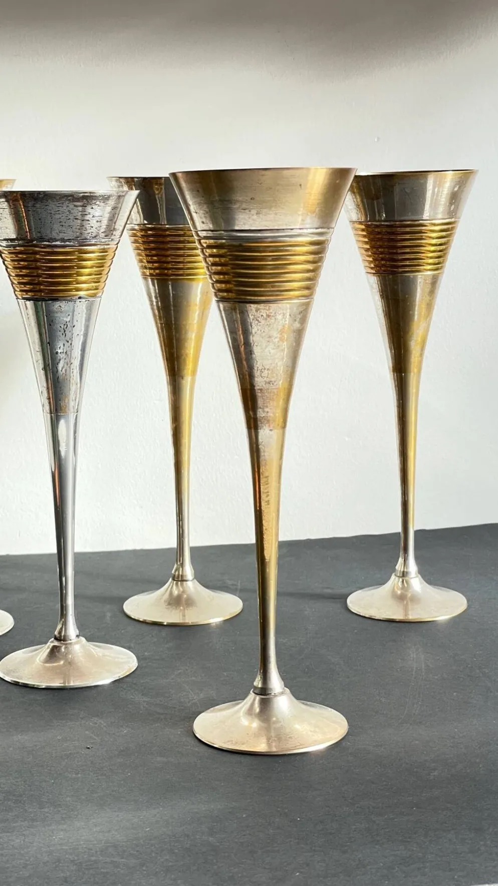 6 Flutes Champagne Laiton Argenté Vintage