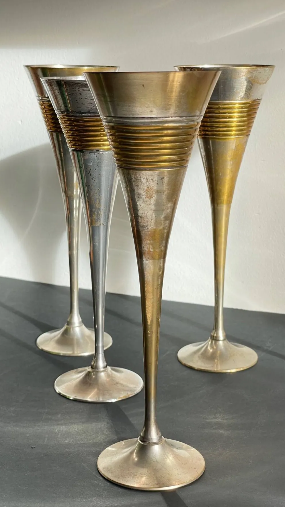 6 Flutes Champagne Laiton Argenté Vintage