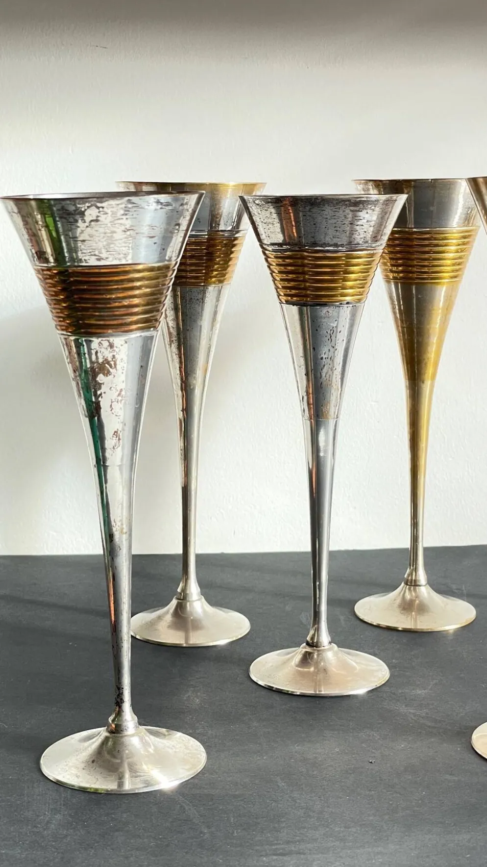 6 Flutes Champagne Laiton Argenté Vintage