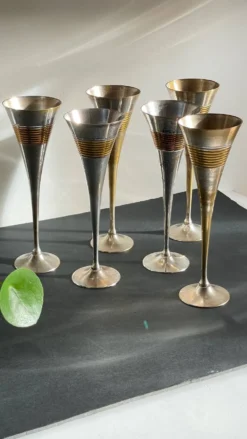 6 Flutes Champagne Laiton Argenté Vintage