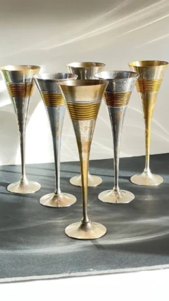 6 Flutes Champagne Laiton Argenté Vintage