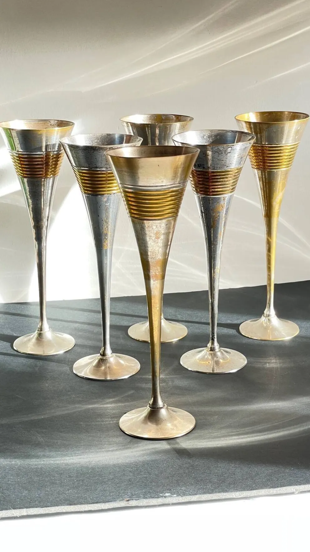 6 Flutes Champagne Laiton Argenté Vintage