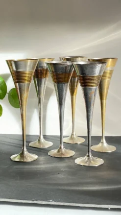 6 Flutes Champagne Laiton Argenté Vintage