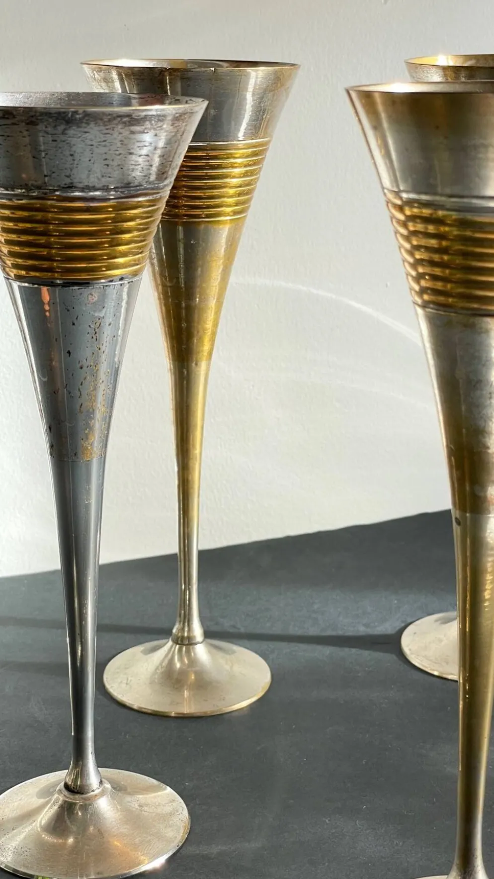 6 Flutes Champagne Laiton Argenté Vintage