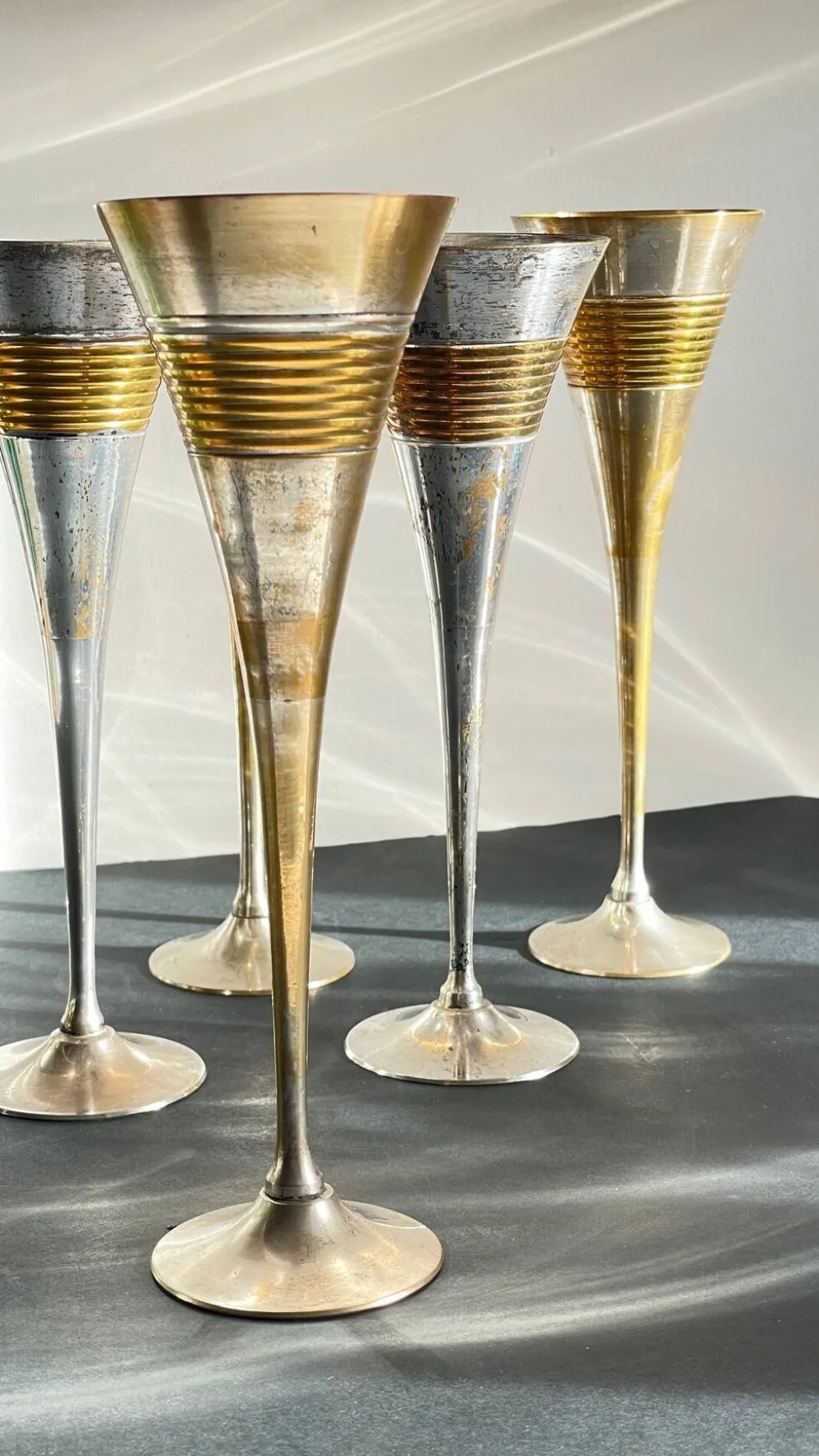 6 Flutes Champagne Laiton Argenté Vintage