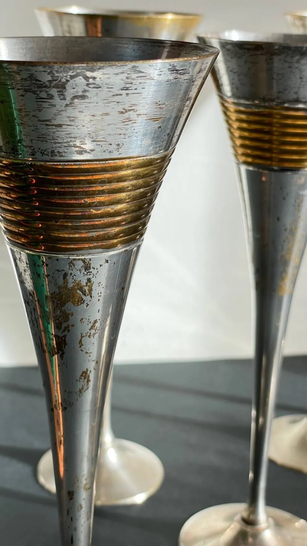 6 Flutes Champagne Laiton Argenté Vintage