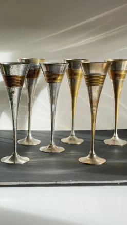 6 Flutes Champagne Laiton Argenté Vintage