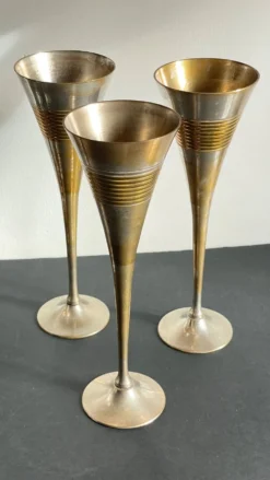 6 Flutes Champagne Laiton Argenté Vintage