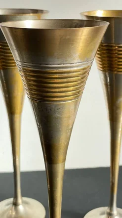 6 Flutes Champagne Laiton Argenté Vintage