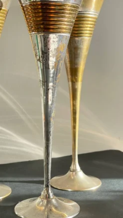 6 Flutes Champagne Laiton Argenté Vintage