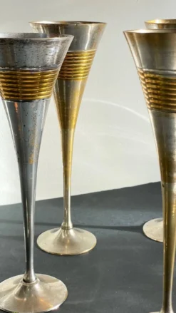6 Flutes Champagne Laiton Argenté Vintage
