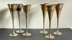 6 Flutes Champagne Laiton Argenté Vintage