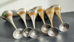 6 Flutes Champagne Laiton Argenté Vintage