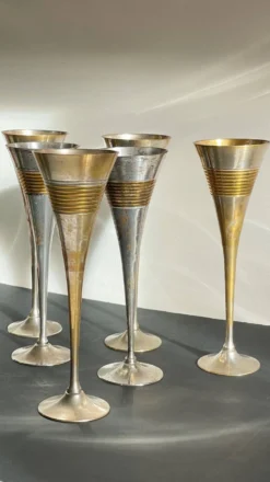 6 Flutes Champagne Laiton Argenté Vintage